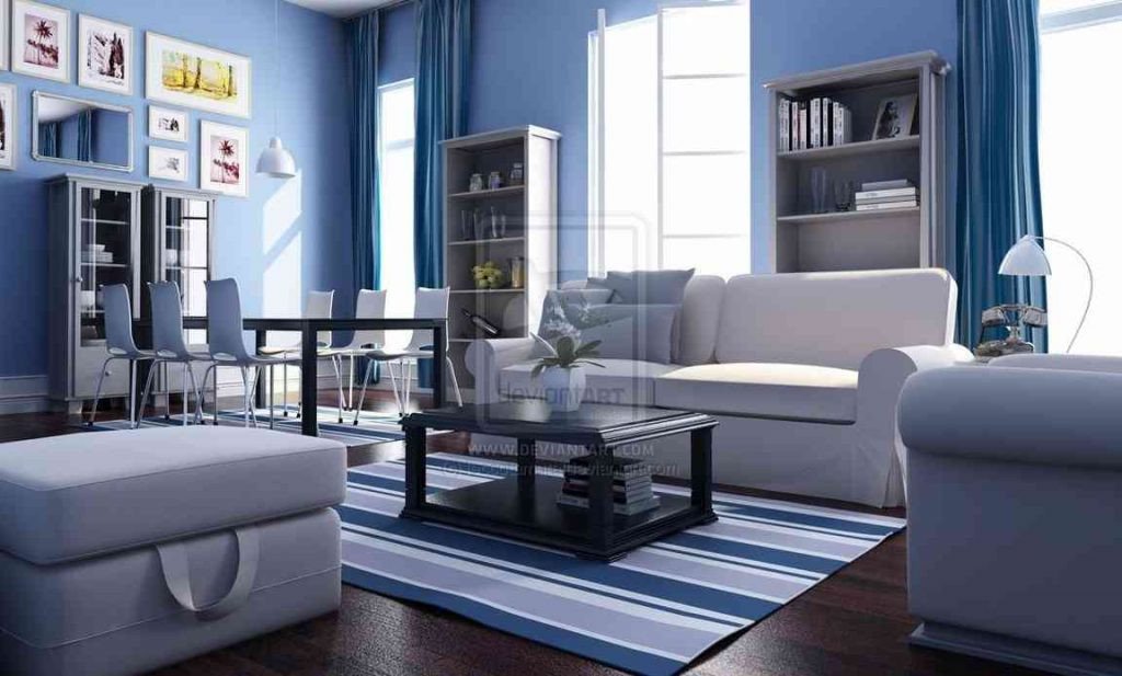 Apply The Blue Color for A Cool Living Room Interior