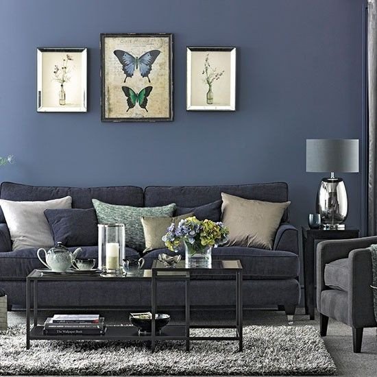 Denim blue and grey living room