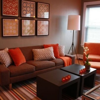 Living Room Brown And Orange Design Remodel