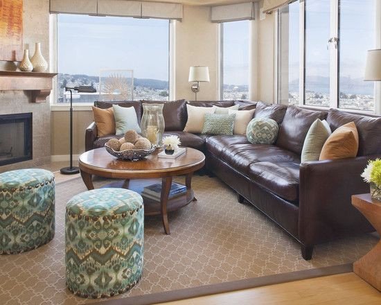 Decorating using brown leather couches on Pinterest