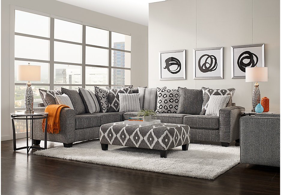 Carole Court Gray 3 Pc Sectional Living Room Living Room