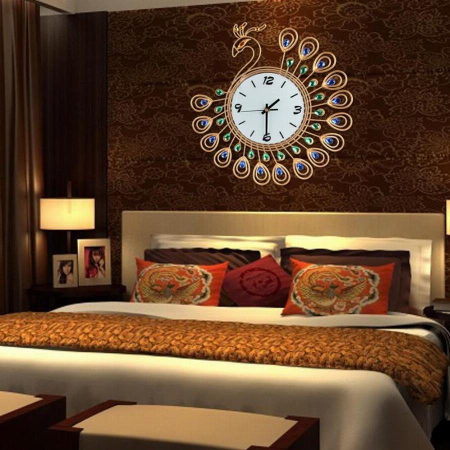 cu3 Luxury Diamond Peacock Wall Clocks Metal Living