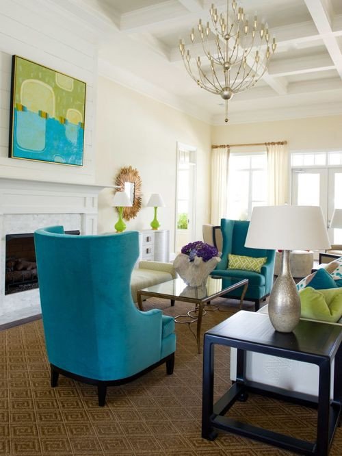 Turquoise And Lime Green Living Room Design Ideas