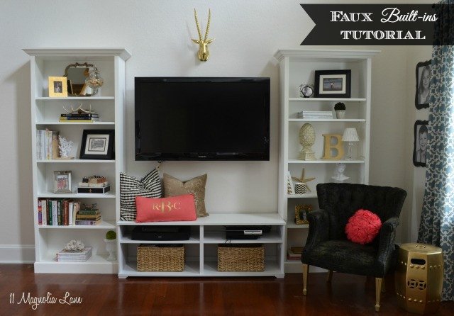 "Faux" Built In Living Room Shelves Tutorial