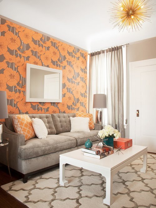 Gray And Orange Living Room Home Design Ideas
