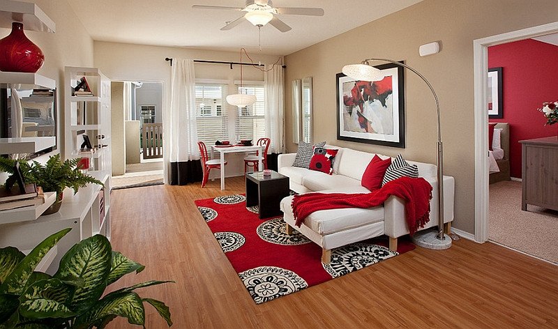 Red Black And White Interiors Living Rooms Kitchens