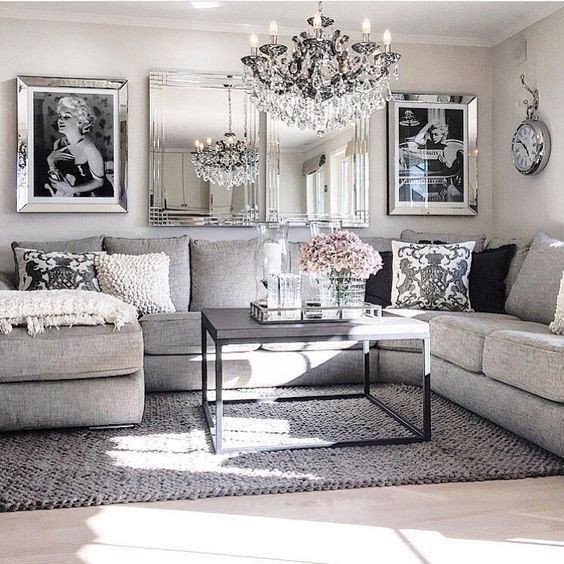 Living Room decor ideas glamorous chic in grey and pink