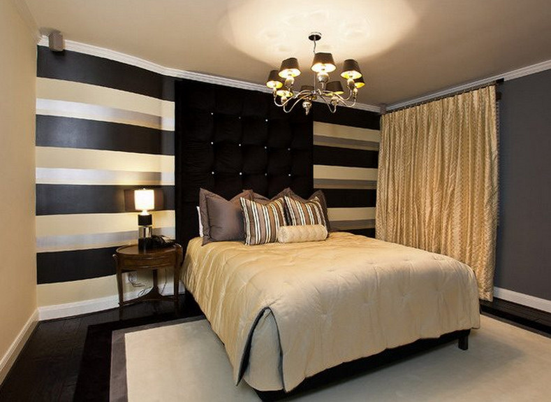 Black Bedroom With White And Gold Decor