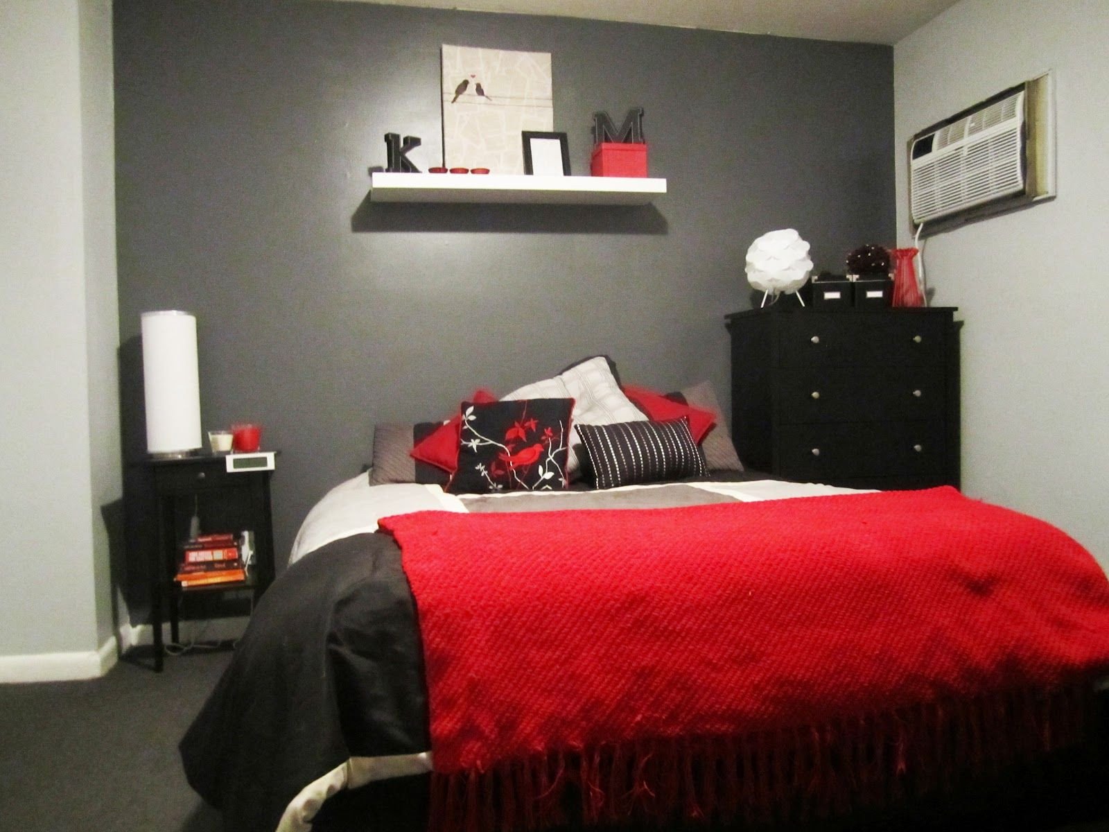 Bedroom Decor Red Gray White