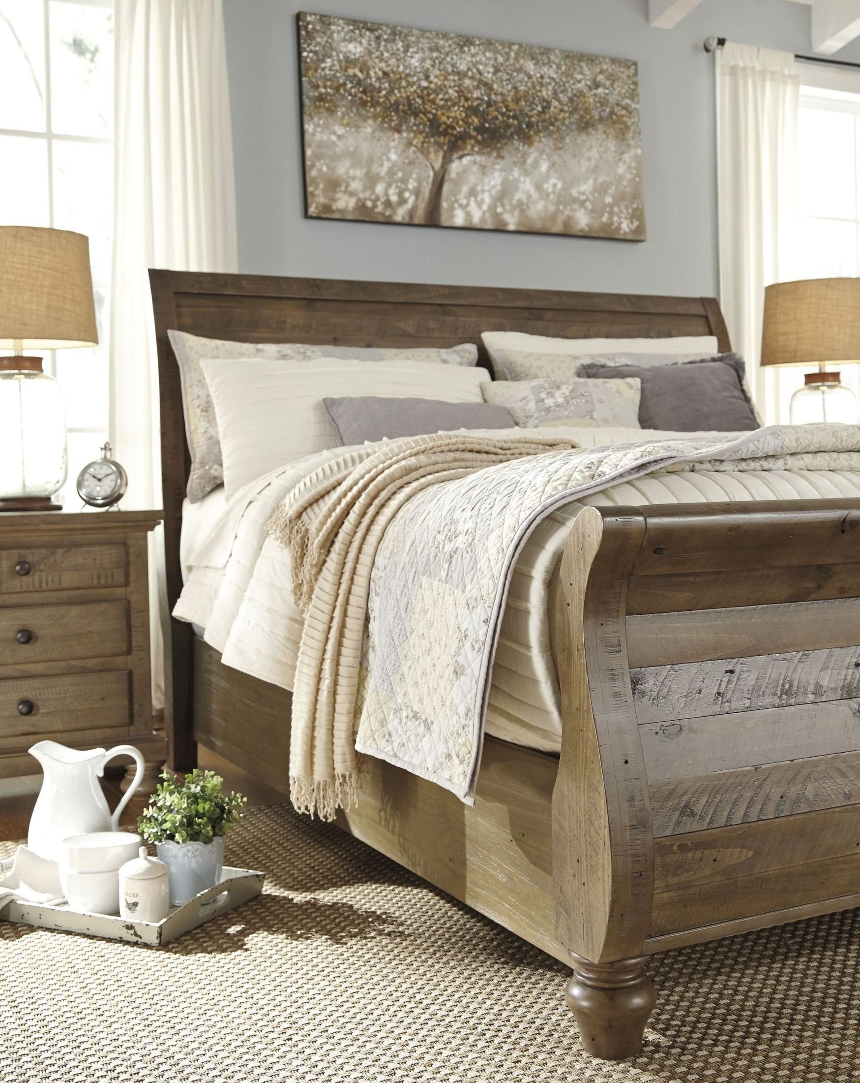 Rustic Pine Bedroom Furniture Unique Trishley Light Brown King Sleigh Bed 1