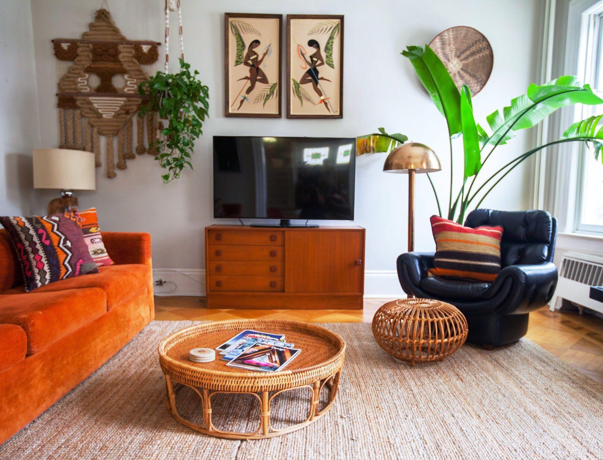 Boho Living Room Orange Couch Beige