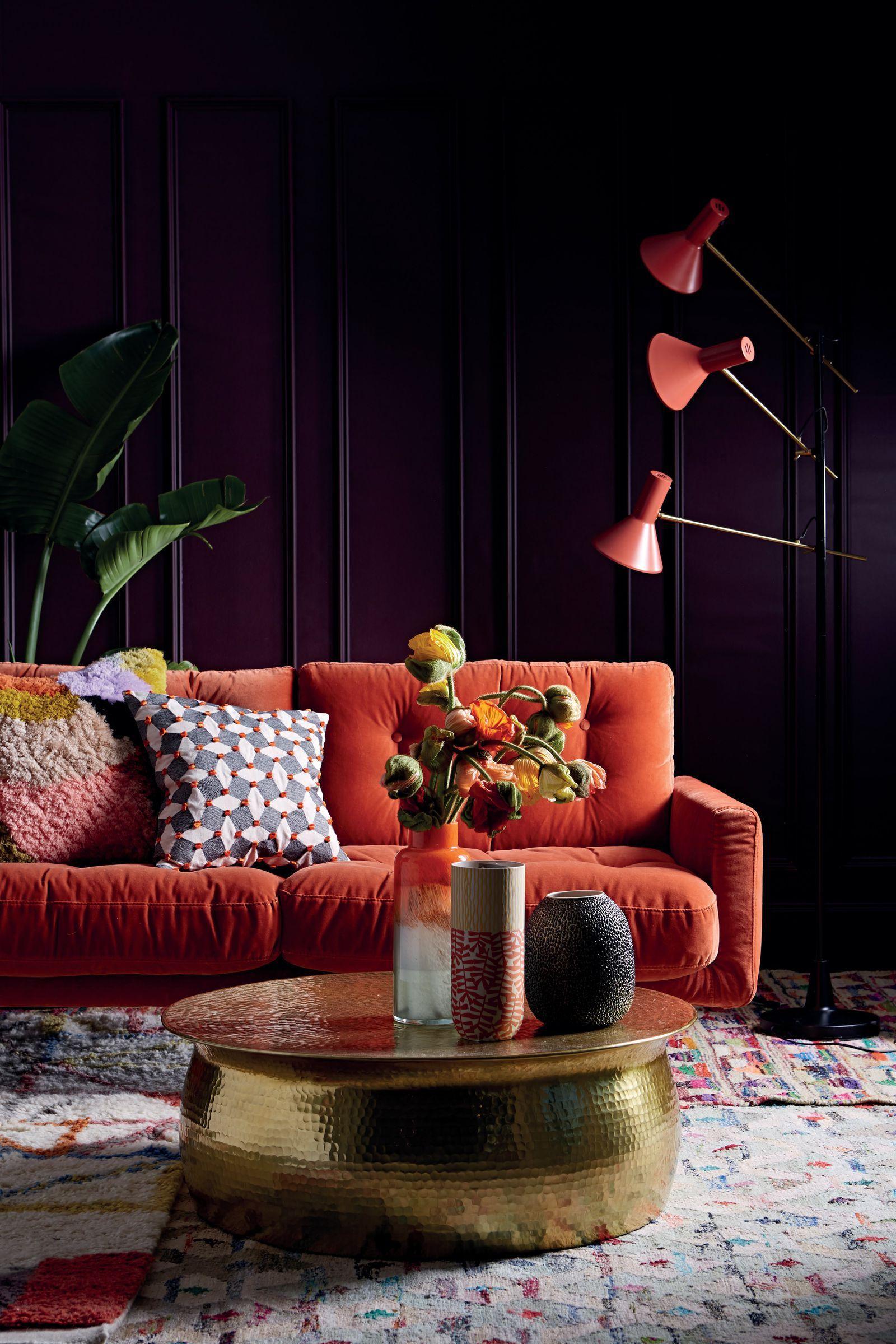 Boho Living Room Orange Couch Blue