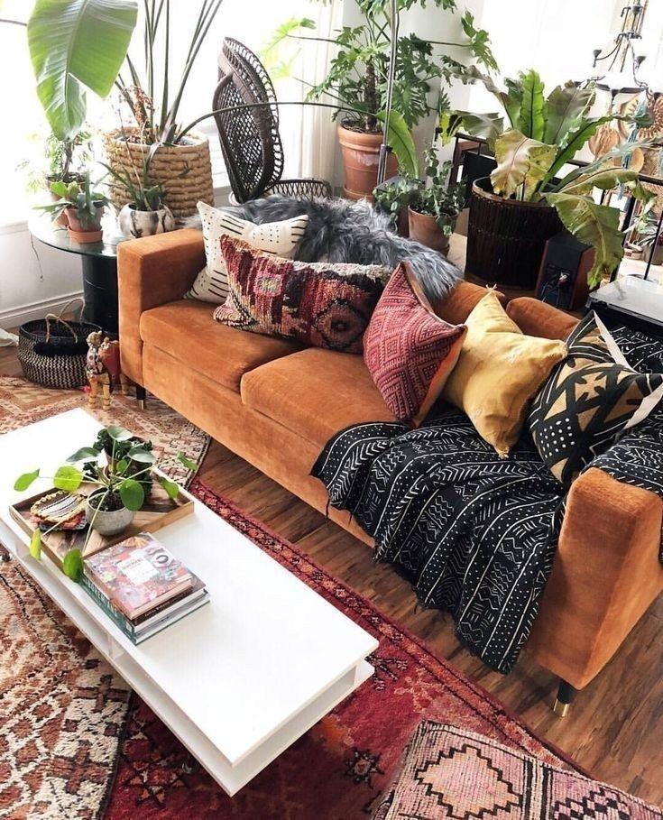 Boho Living Room Orange Couch Color