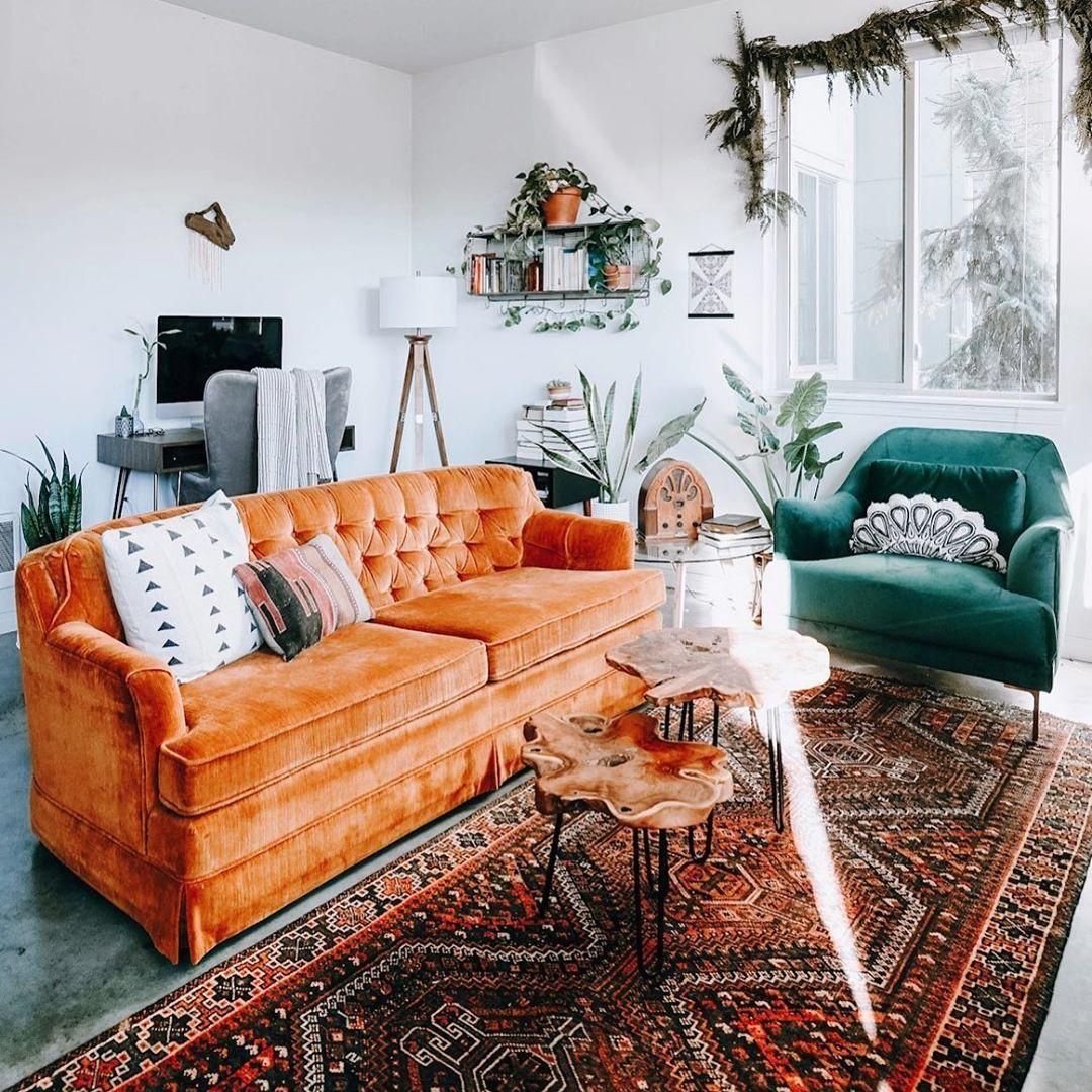 Boho Living Room Orange Couch Colour