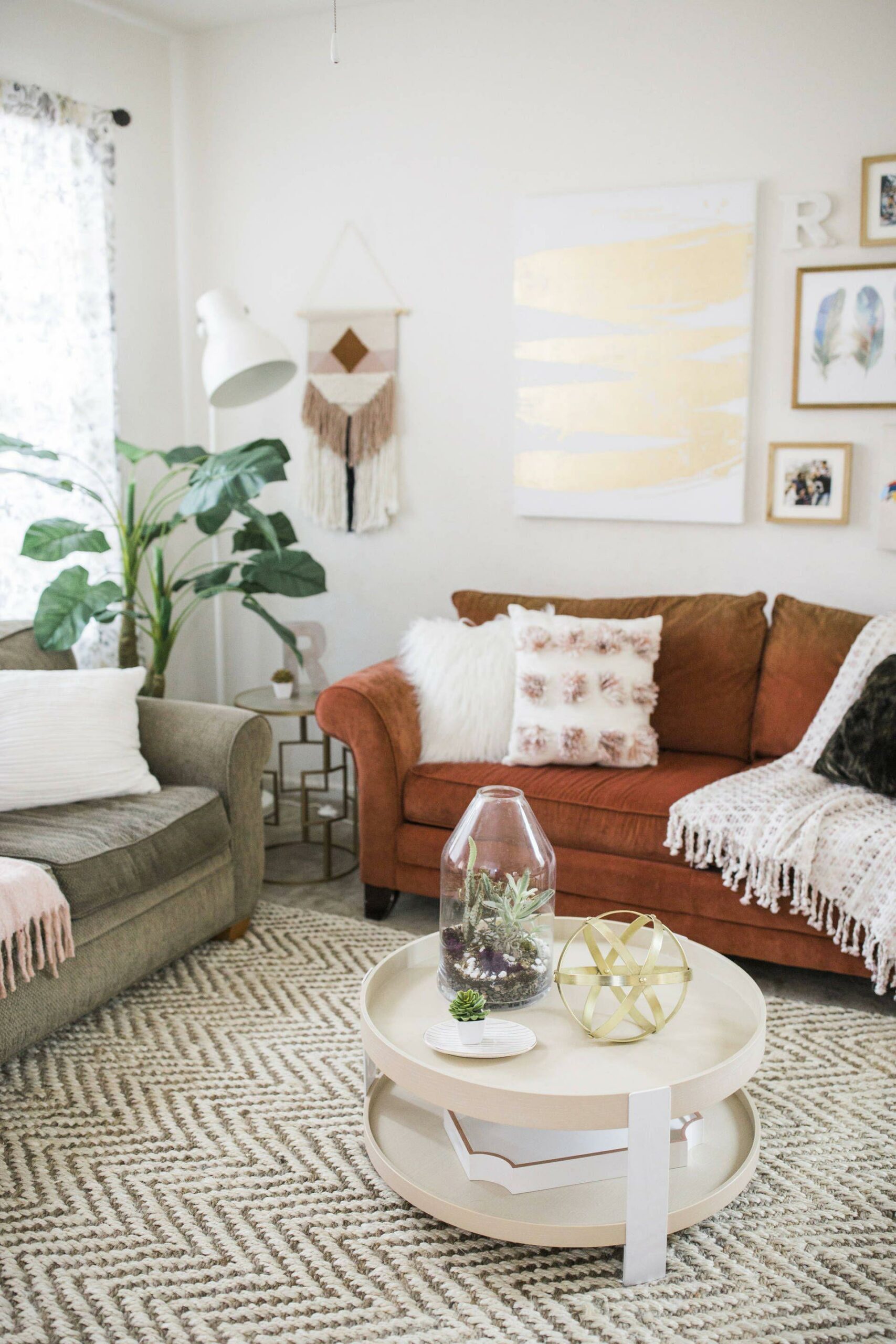 Boho Living Room Orange Couch Cushions