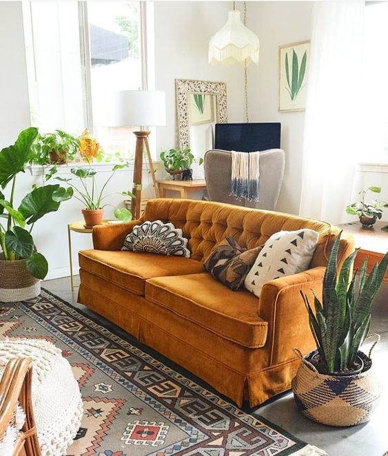 Boho Living Room Orange Couch Furniture