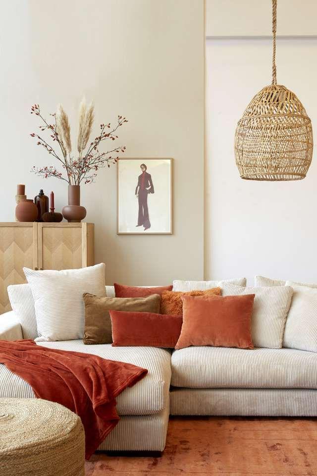 Boho Living Room Orange Couch Gray