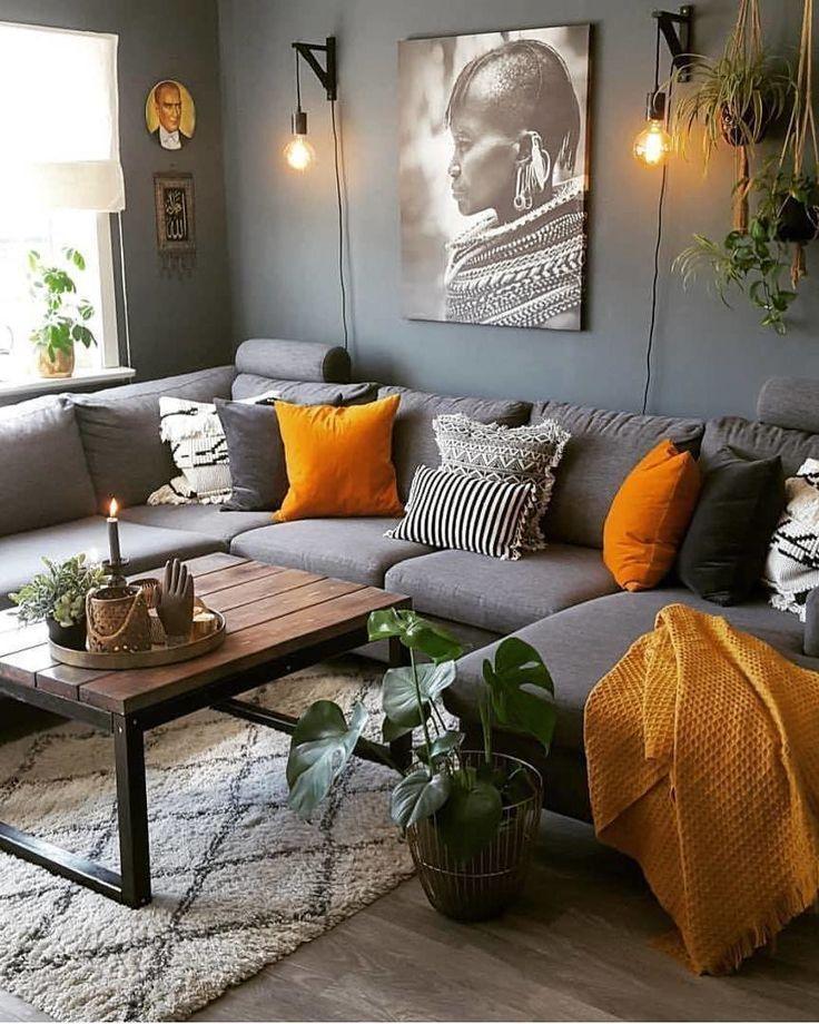 Boho Living Room Orange Couch High