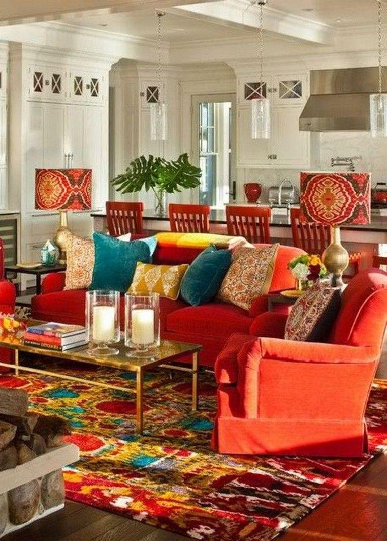 Boho Living Room Orange Couch Ideas