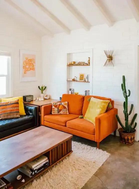 Boho Living Room Orange Couch Kitchen