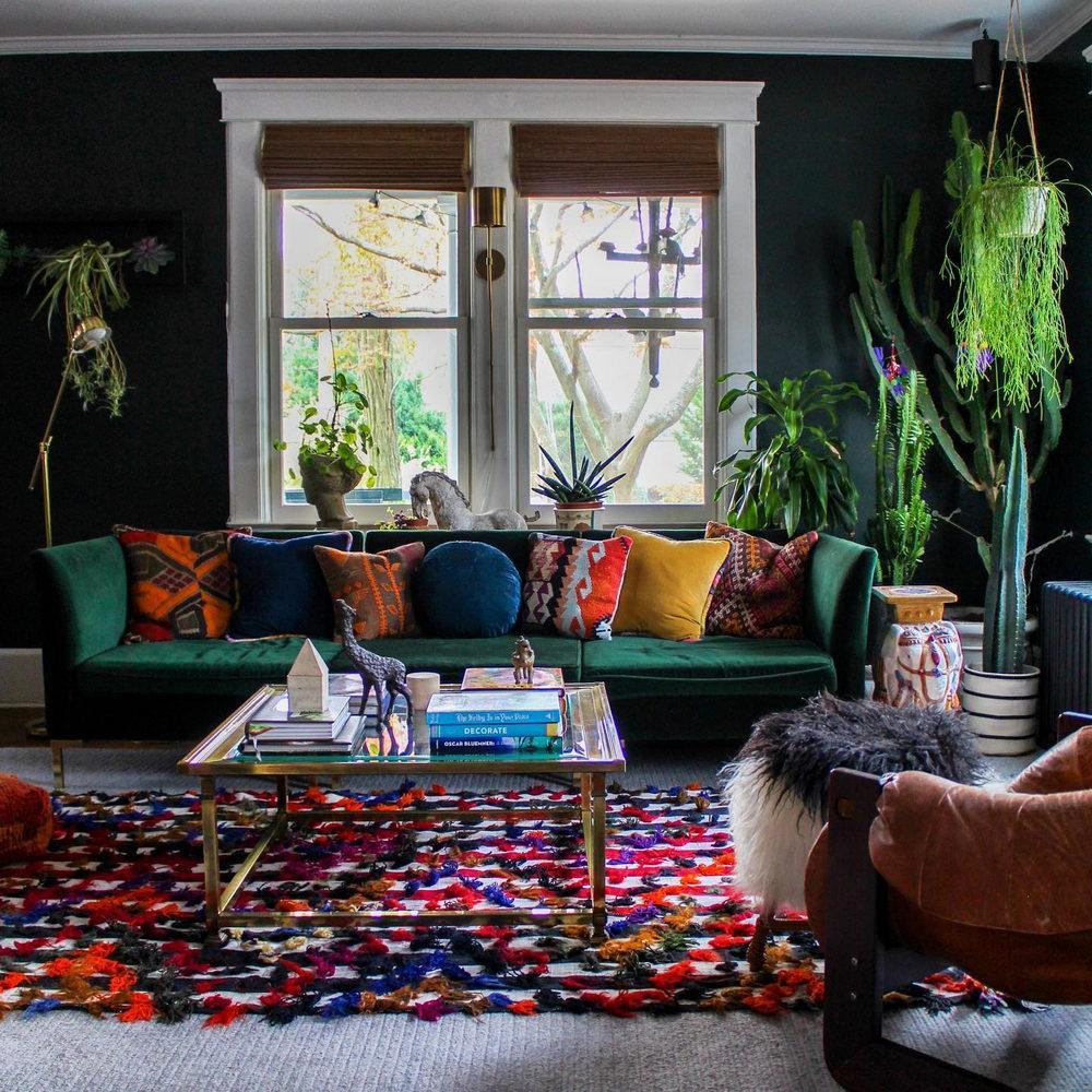 Boho Living Room Orange Couch Leather