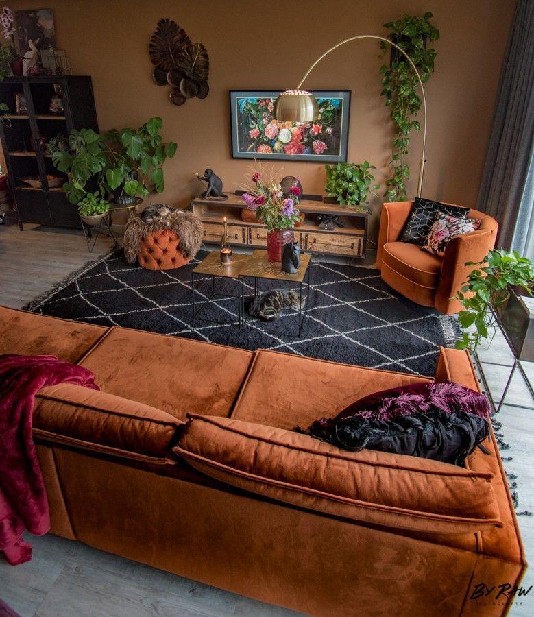 Boho Living Room Orange Couch Light