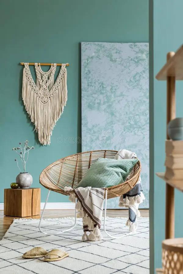 Boho Living Room Rattan Elevation