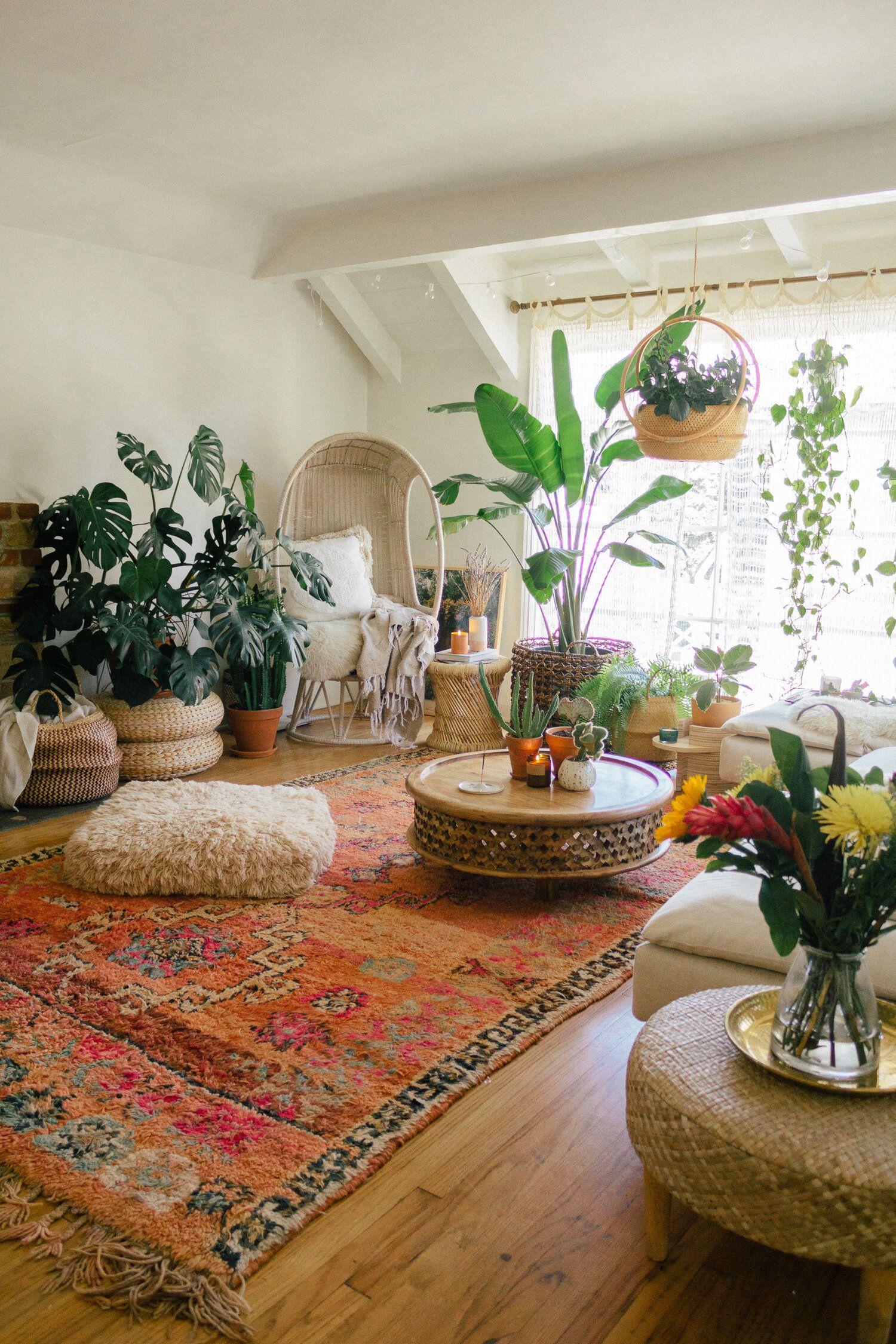 Boho Living Room Rattan Gray