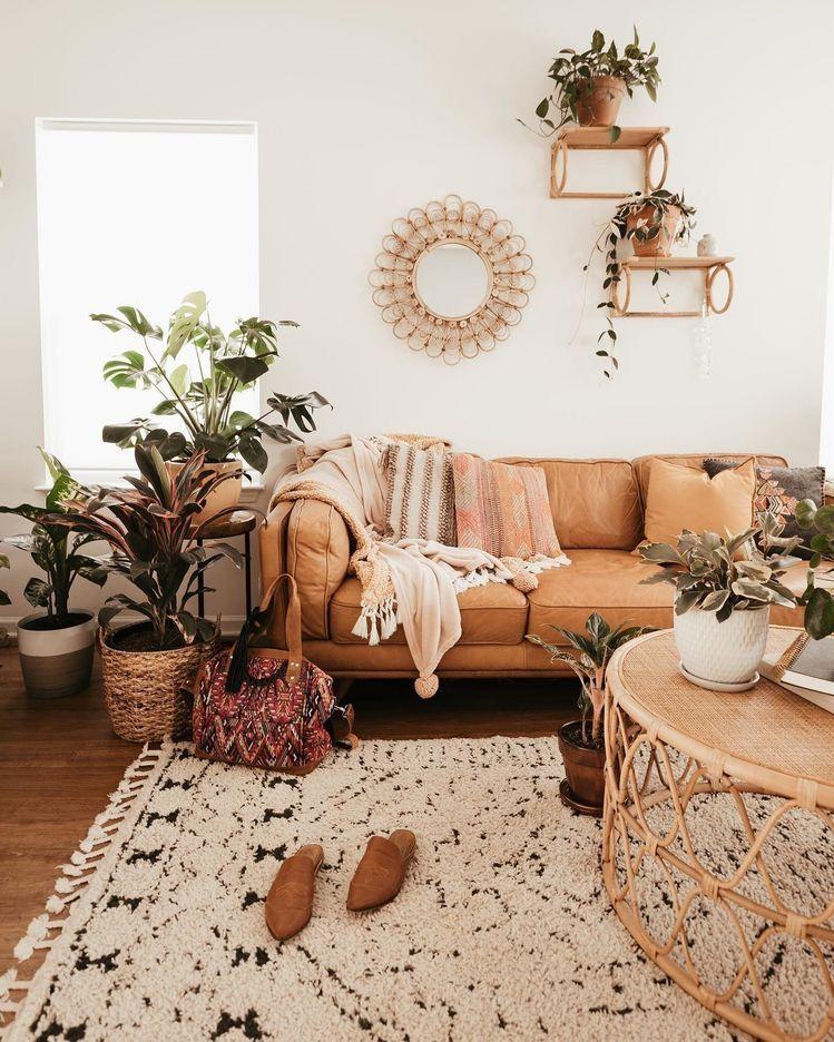 Boho Living Room Rattan Interior