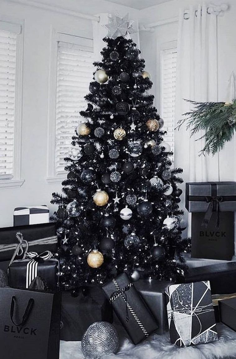 28 Black Christmas Tree Decorations Theme Ideas