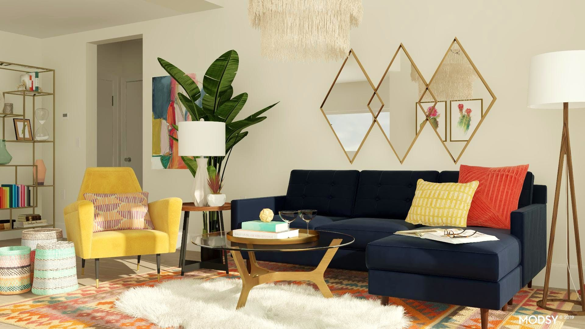 Boho Mid Century Modern Living Room Area Rugs