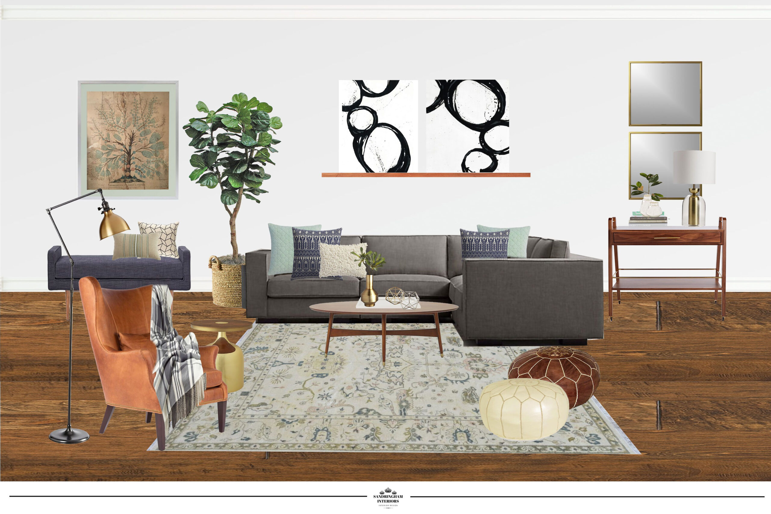 Boho Mid Century Modern Living Room Area Rugs