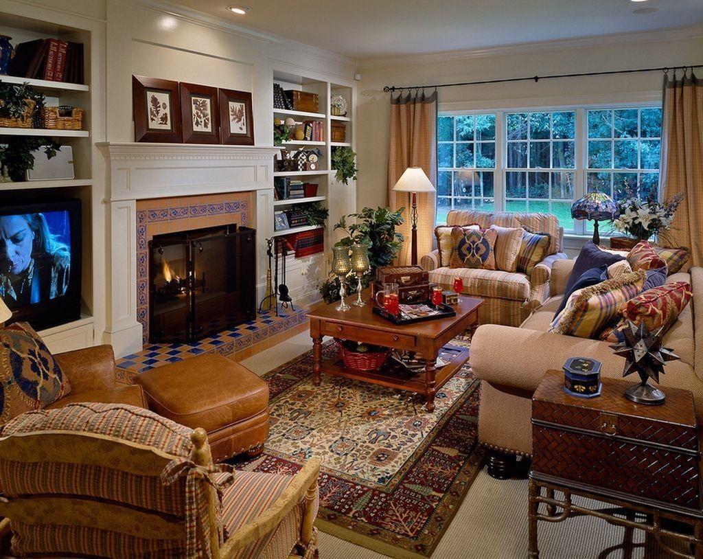 Cozy Traditional Living Room Dark Wood