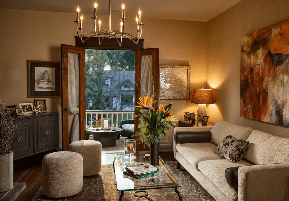 Cozy Traditional Living Room Dark Wood