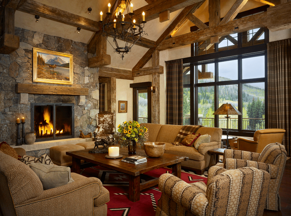 Cozy Traditional Living Room Dark Wood