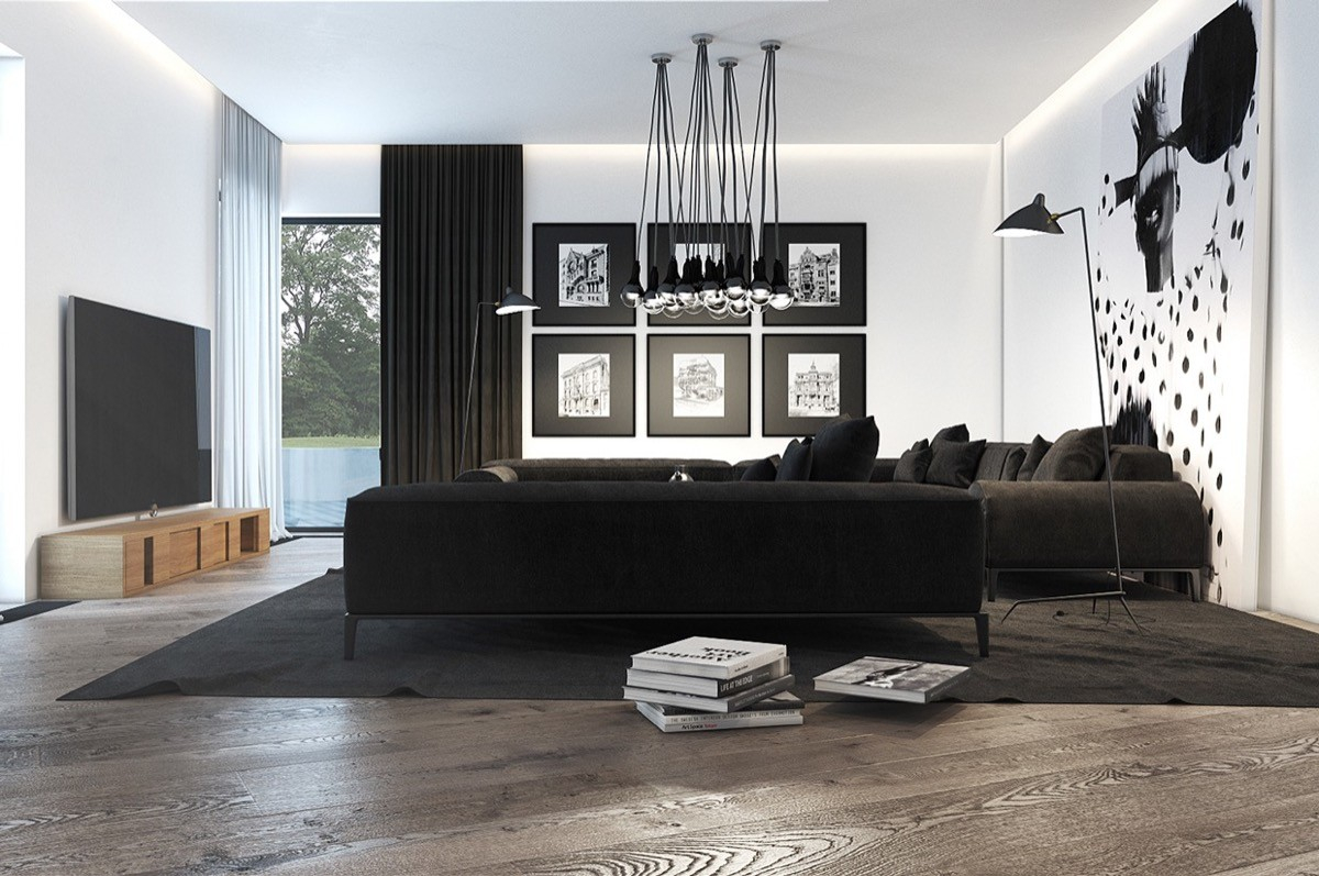 20 Black and white home decor modern living rooms